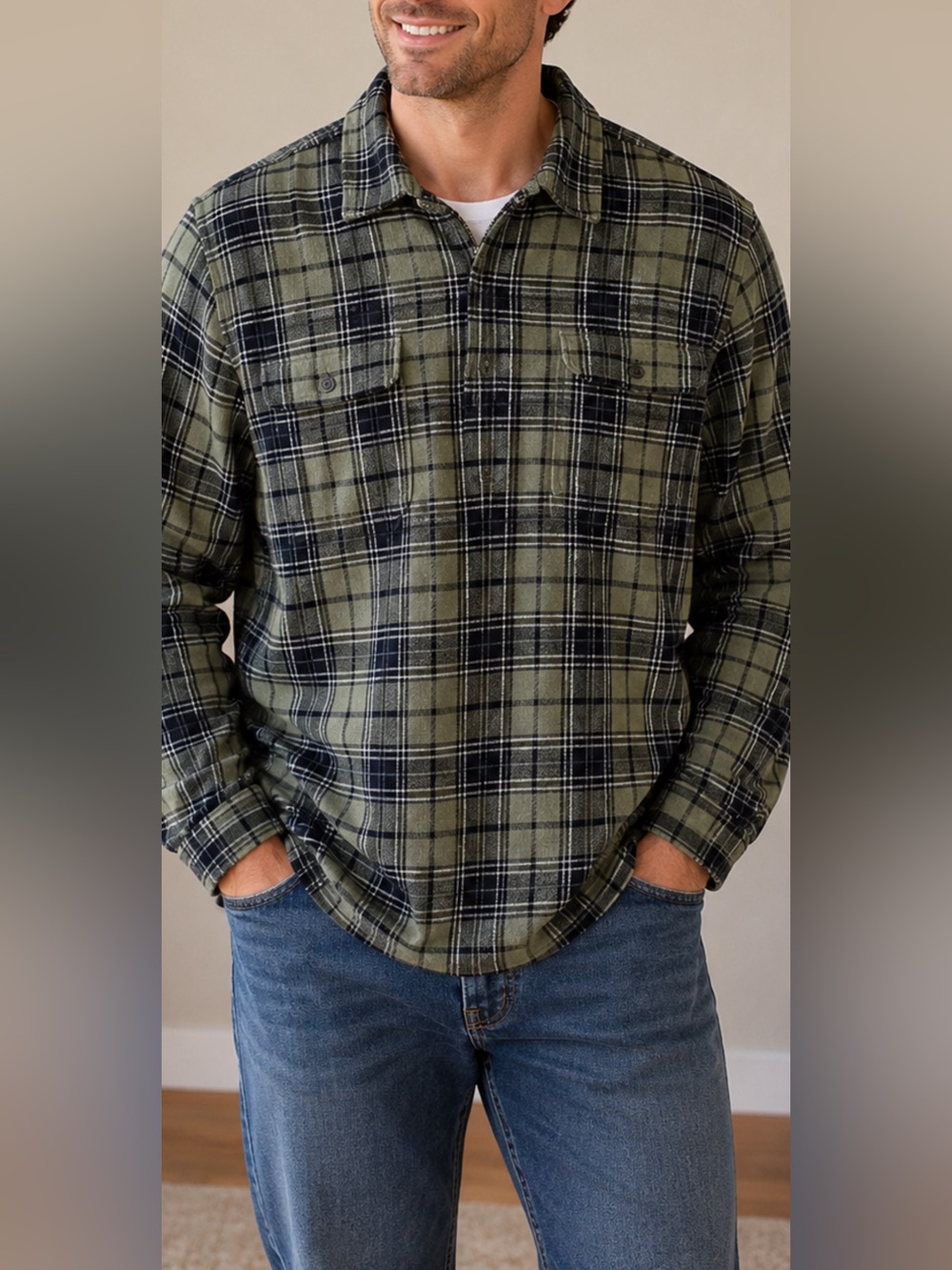 The North Face Men’s M Plaid Flannel Shirt Jacket Green Black Button Up